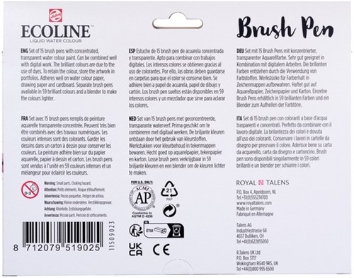 Brushpen Talens Ecoline set à 15 stuks assorti-1
