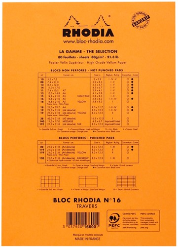 Schrijfblok Rhodia A5 lijn 80 vel 80gr met kantlijn oranje-3