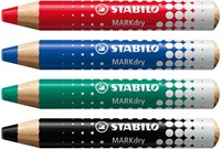 Whiteboardpotlood STABILO MARKdry 648/4 inclusief slijper en microvezeldoek assorti etui à 4 stuks-2