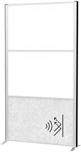 Scheidingswand MAUL akoestiek 100x180 2x whiteb. 1x lichtgrijs alum.frame op voet