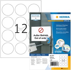 Etiket HERMA 4477 rond 60mm verwijderbaar wit 1200 etiketten