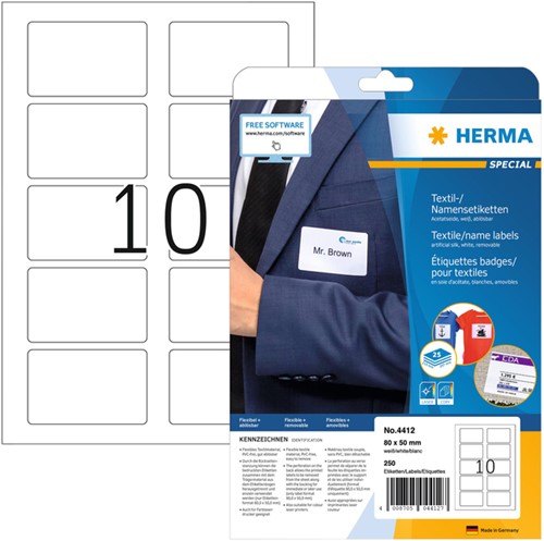 Naambadge etiket HERMA 4412 80x50mm verwijderbaar wit 250 etiketten