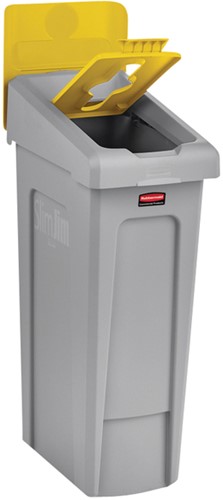 Deksel Rubbermaid Slim Jim Recyclestation inwerpopening voor gemengde recycling geel-3