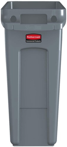 Afvalbak Rubbermaid Slim Jim Vented met luchtsleuven 60liter grijs-2