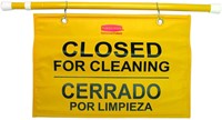 Waarschuwingsvlag hangend meertalig closed for cleaning geel
