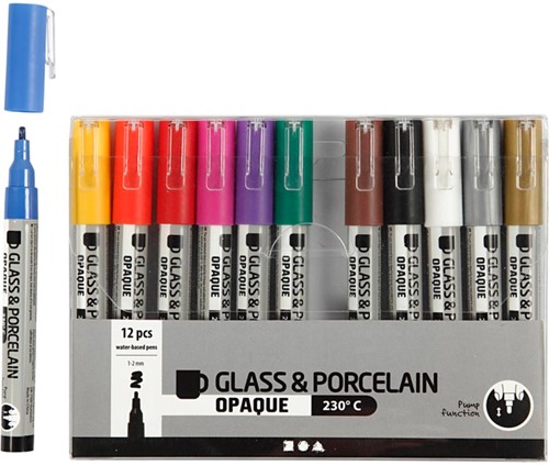 Glas- & Porseleinstiften Creativ Company 1-2mm set à 12 kleuren-2