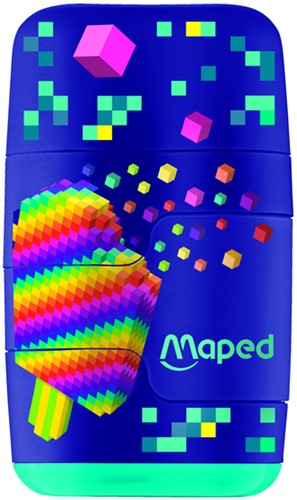 Puntenslijper Maped Pixel Party Connect 2-gaats met gum display à 20 stuks-2