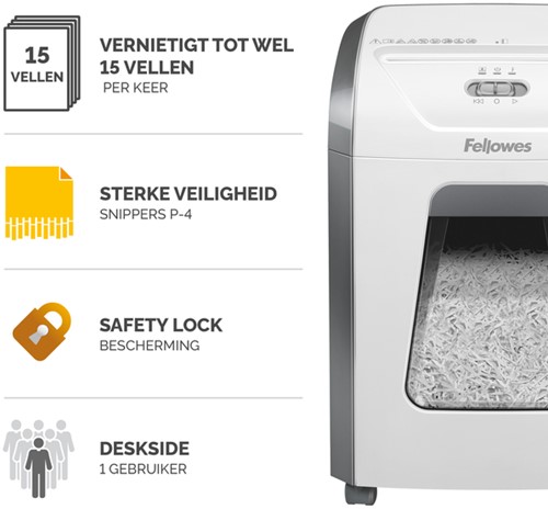 Papiervernietiger Fellowes Powershred 15C snippers 4x40mm wit-1