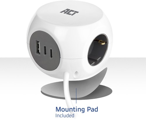 Stekkerblok ACT 3 voudig  inclusief 2x USB C/A 1.5 meter wit/grijs-8