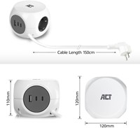 Stekkerblok ACT 3 voudig  inclusief 2x USB C/A 1.5 meter wit/grijs-9
