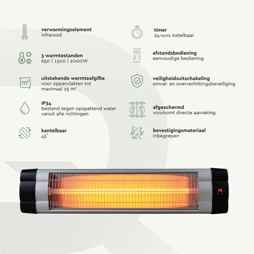 Terrasverwarmer BRASQ PHW200 hangend elektrisch met afstandbediening-3
