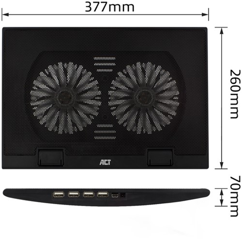 Laptopstandaard ACT 2 standen met ventilator 4-p hub-4