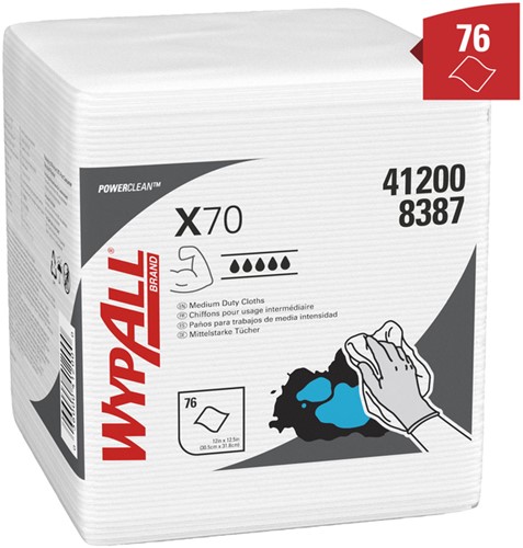 Poetsdoek WypAll X70 PowerClean 421x375mm 12x76vel wit 8387-2