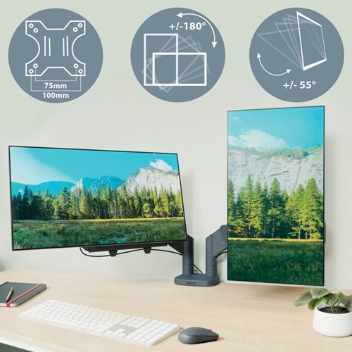 Monitorarm Leitz Ergo ruimtebesparend dubbele monitorarm-2