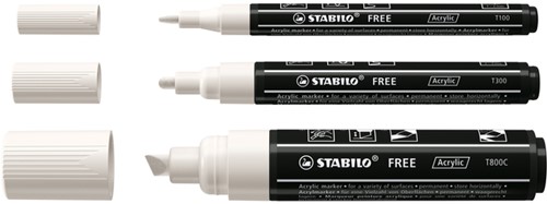 Acrylmarker STABILO  Free Acrylic Mixed Tip set à 3 breedtes wit-3