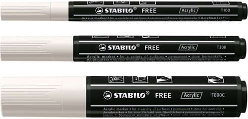 Acrylmarker STABILO  Free Acrylic Mixed Tip set à 3 breedtes wit-2