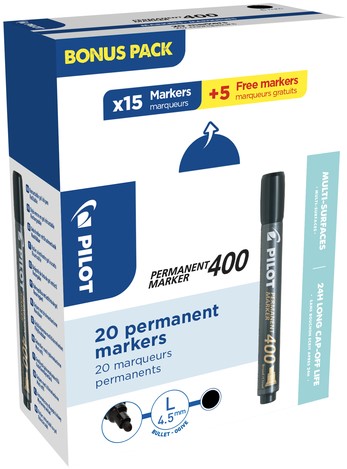Permanent marker PILOT 400 schuin breed zwart 15+5 gratis