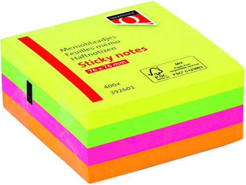 Memoblaadjes Quantore 75x75mm neon kleuren assorti 4 kleuren