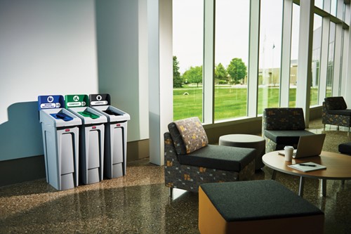 Deksel Rubbermaid Slim Jim Recyclestation inwerpopening voor gemengde recycling grijs-2