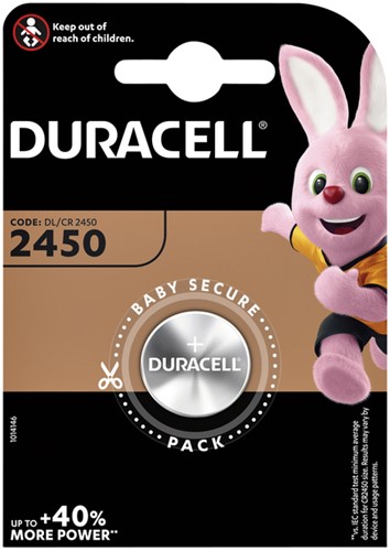 Batterij Duracell knoopcel 1xCR2450 lithium Ø24mm 3V-540mAh