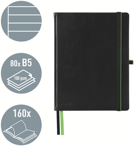 Notitieboek Leitz Complete 187x242mm lijn 160 pagina's 100gr zwart