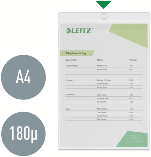 Insteekmap U-model Leitz Premium met ophangoog 0.20mm PVC A4 transparant 50 stuks-1
