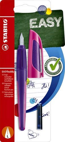 Vulpen STABILO Easybuddy linkshandig medium paars/magenta blister à 1 stuk