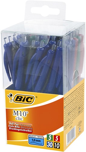 Balpen Bic M10 medium assorti in tubo verpakking