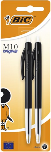 Balpen Bic M10 medium zwart blister à 2 stuks