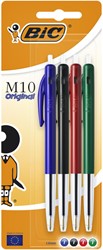 Balpen Bic M10 medium assorti blister à 4 stuks