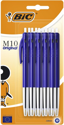 Balpen Bic M10 medium blauw blister à 10 stuks