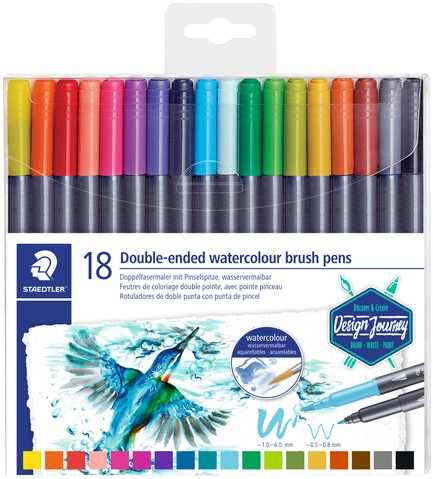 Brushpen Staedtler 3001 Marsgraphic duo 0.5-6mm blister à 18st ass