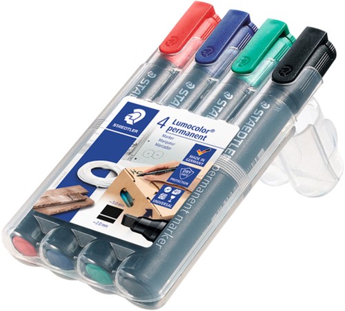 Viltstift Staedtler Lumocolor 350 permanent schuin set à 4 stuks assorti-3