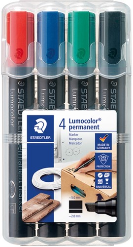 Viltstift Staedtler Lumocolor 350 permanent schuin set à 4 stuks assorti