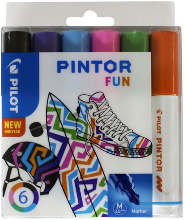 Verfstift Pilot Pintor fun medium assorti etui à 6 stuks