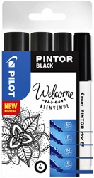 Verfstift Pilot Pintor assorti breedtes zwart etui à 4 stuks