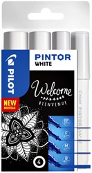 Verfstift Pilot Pintor assorti breedtes wit etui à 4 stuks