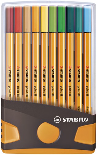 Fineliner STABILO point 88/20 ColorParade rollerset antraciet/oranje fijn assorti etui à 20 stuks