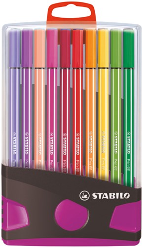 Viltstift  STABILO Pen 68/20 ColorParade in antraciet/roze etui medium assorti etui  à 20 stuks