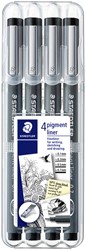 Fineliner Staedtler Pigment 308 zwart set 4 stuks