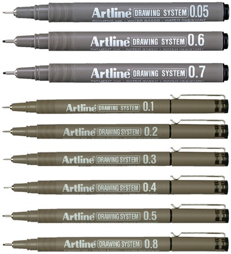 Fineliner Artline technisch etui met 0.1-0.3-0.5-0.7mm zwart-3