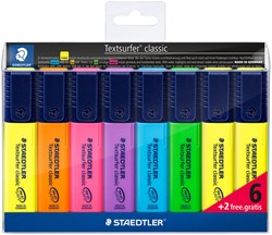 Markeerstift Staedtler 364 Textsurfer set à 6 stuks assorti + 2 geel gratis