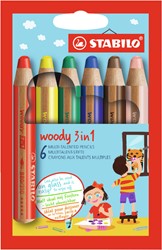 Kleurpotloden STABILO 880 woody 3 in 1 assorti etui à 6 stuks