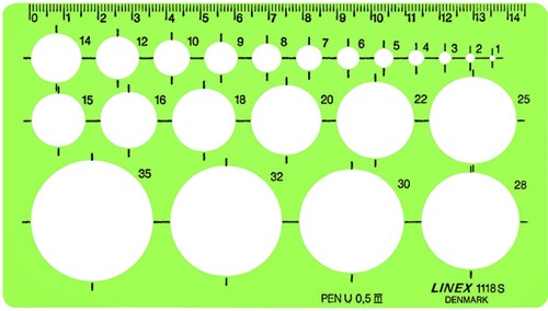 Cirkelsjabloon Linex 22 cirkels met inktvoetjes 1-35mm groen
