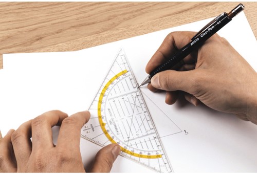 Geodriehoek Aristo 1552 160mm transparant met gele rand-2