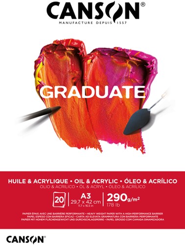 Schilderpapier Canson Graduate Oil & Acrylic 20vel 290gr A3 natuurlijk wit