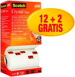 Plakband Scotch Crystal 600 19mmx33m transparant 12+2 gratis