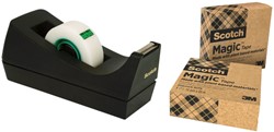 Plakbandhouder Scotch C38 recycled zwart + 3rol magic tape 900 19mmx33m
