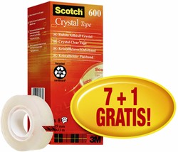 Plakband Scotch Crystal 600 19mmx33m transparant 7+1 gratis