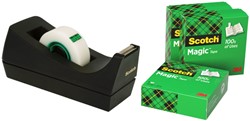 Plakbandhouder Scotch C38 zwart + 4rol magic tape 19mmx33m